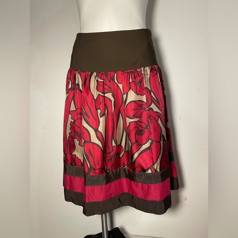 NWT Nygard Collection Silk dark Floral abstract Print Skirt maroon 4P